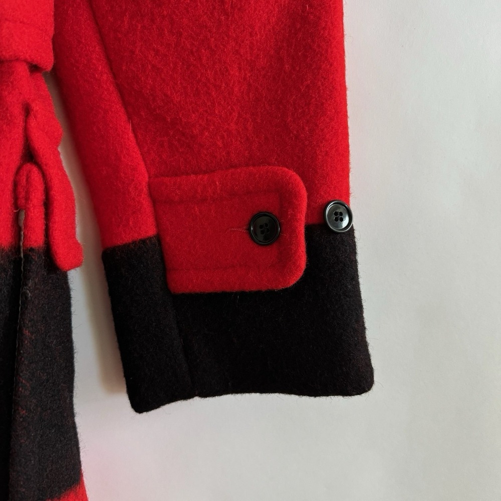 Hudson Bay Point Vintage 100% Wool Blanket Coat Jacket Red Black Belted Large - Picture 5 of 10